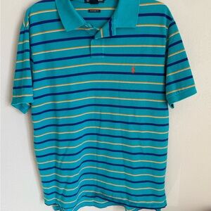 Men’s XL Turquoise Polo Ralph Lauren Retro, Stripped, Custom Fit, Preppy Polo